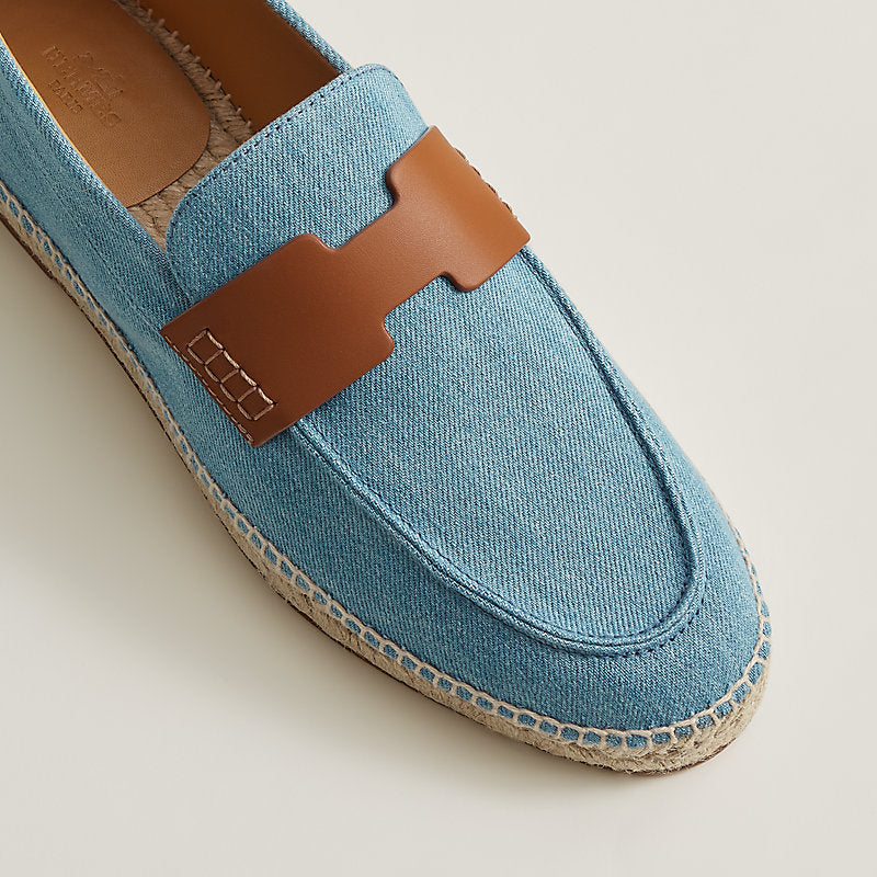HERMÈS DENIM CALFSKIN LEATHER TRIP ESPADRILLES