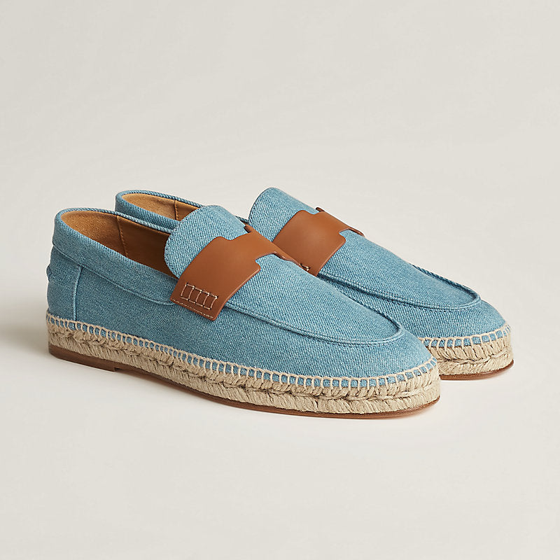 HERMÈS DENIM CALFSKIN LEATHER TRIP ESPADRILLES