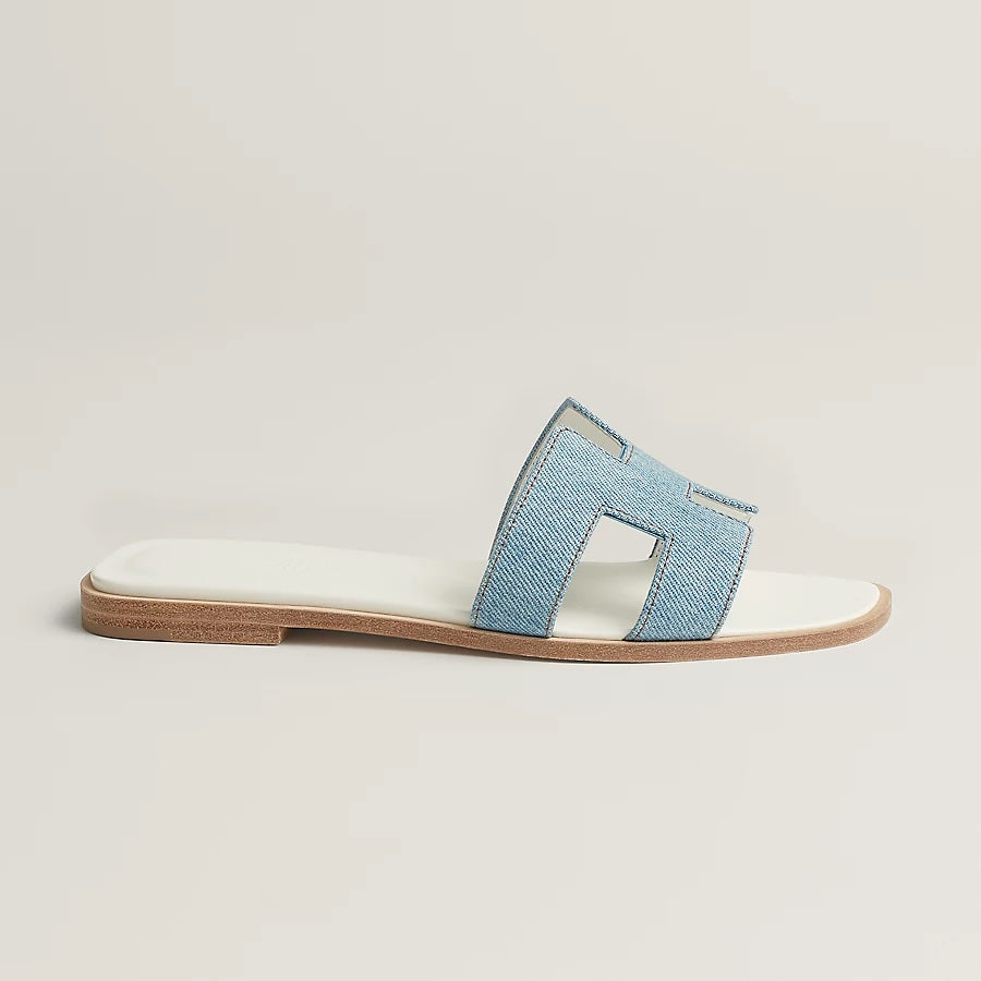 HERMÈS ORAN DENIM LEATHER MULES SANDALS