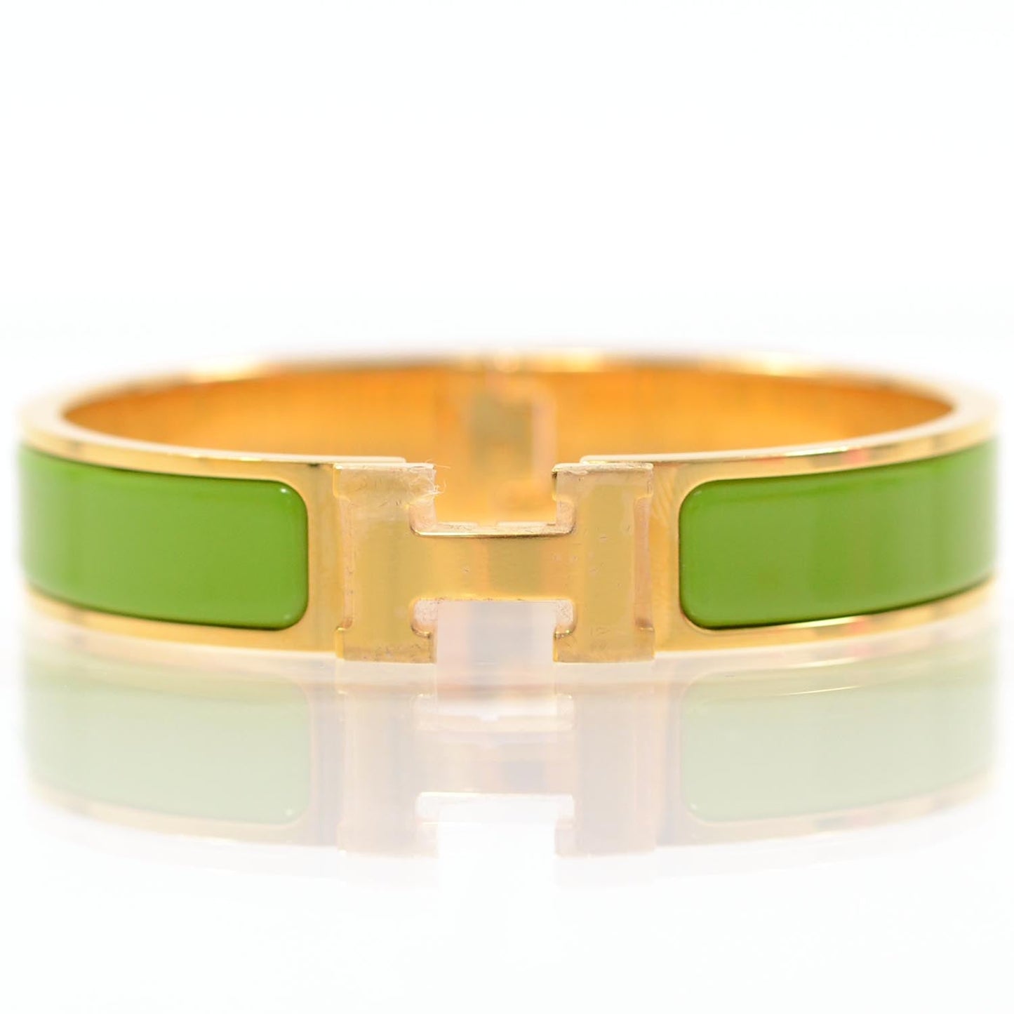 HERMÈS ENAMEL NARROW CLIC CLAC H BRACELET IN GREEN