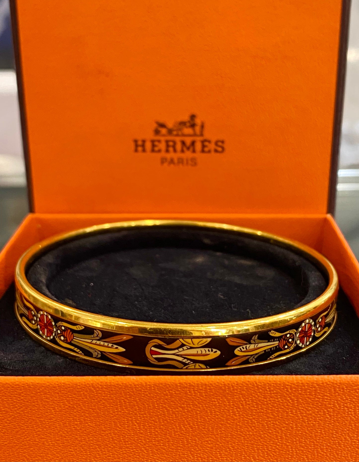 HERMÈS ENAMEL PRINTED NARROW DREAM-CATCHERS BANGLE BRACELET