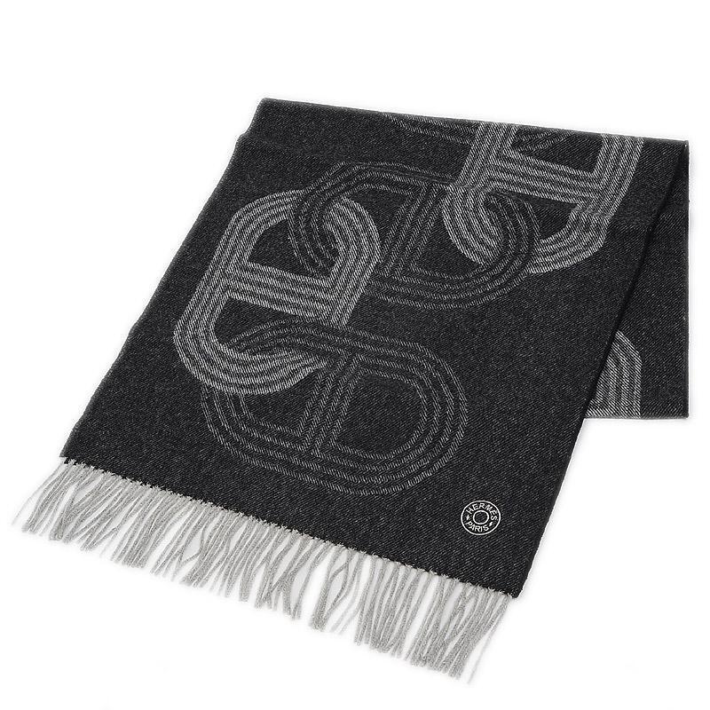 HERMÈS FRINGE CIRCUIT 24 GRAY CASHMERE UNISEX SCARF