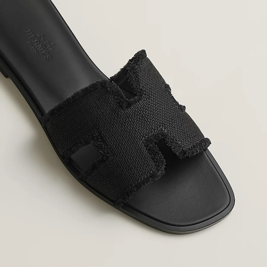 HERMÈS FRINGED LINEN ORAN SANDALS