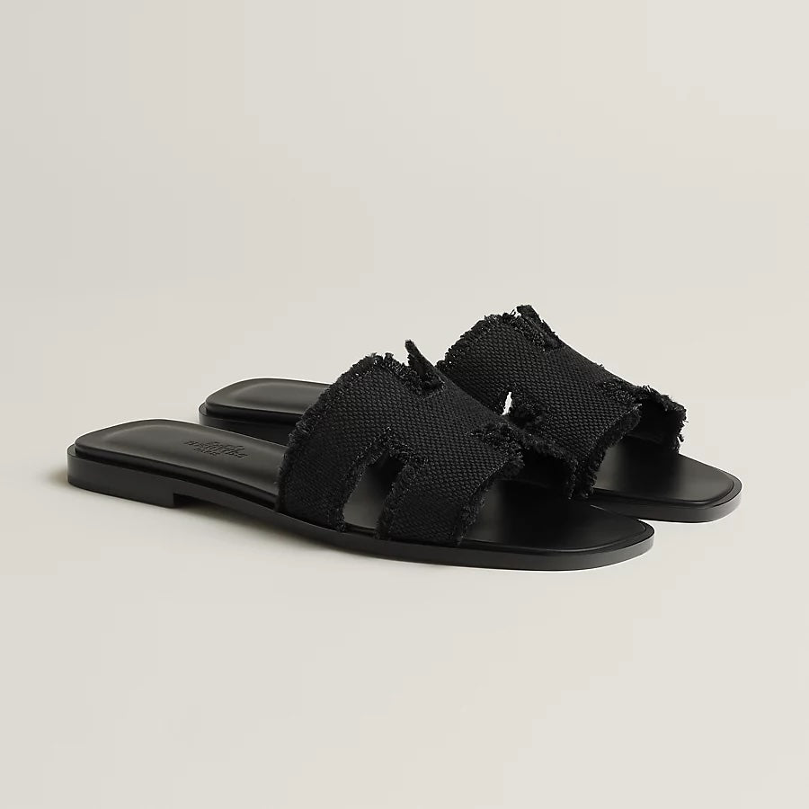 HERMÈS FRINGED LINEN ORAN SANDALS