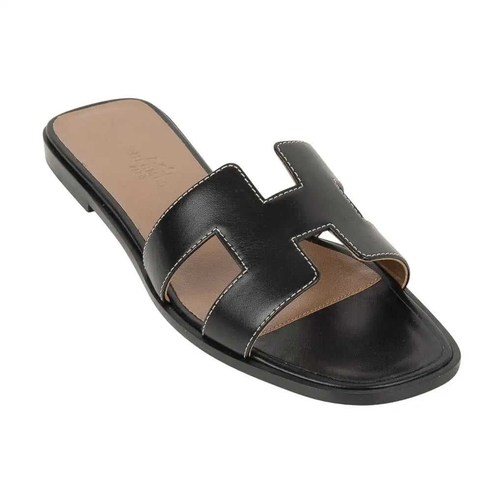 HERMÈS CALFSKIN LEATHER ORAN SANDALS MULES