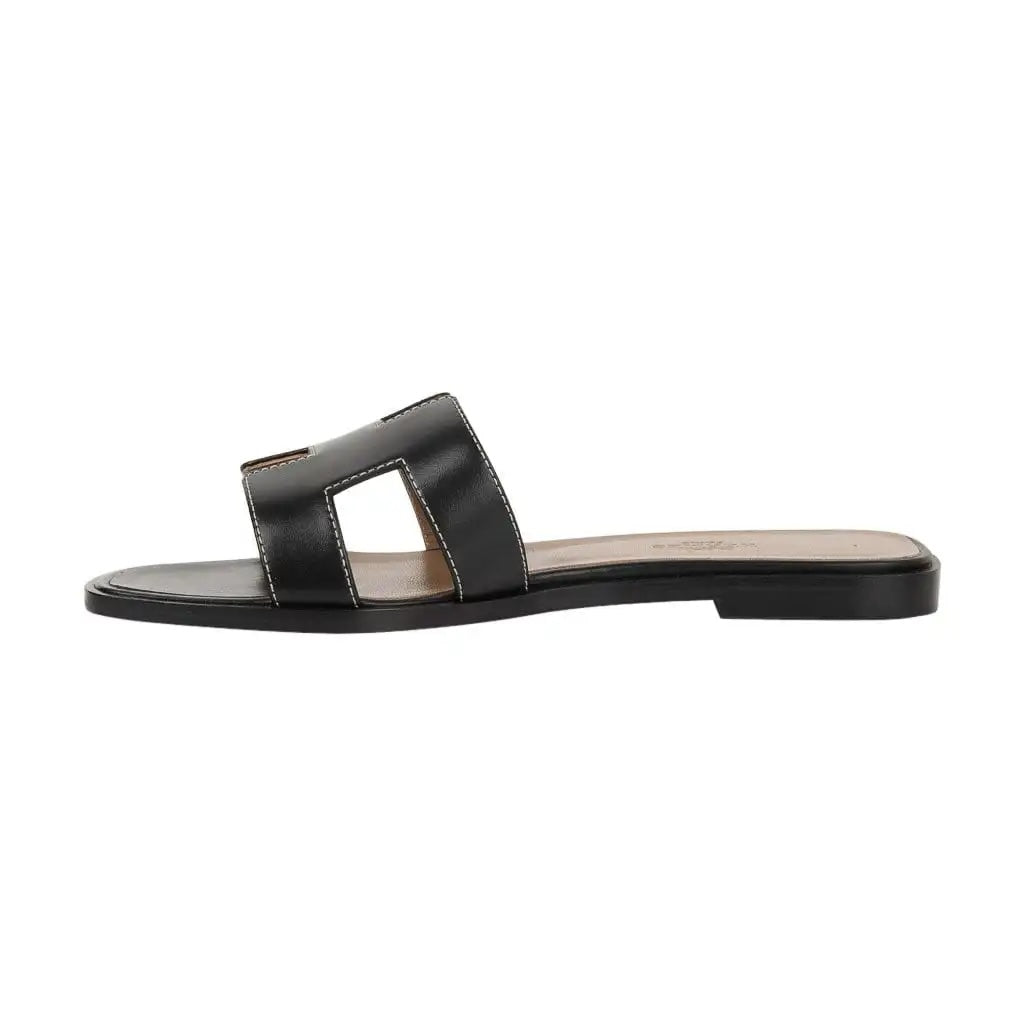 HERMÈS CALFSKIN LEATHER ORAN SANDALS MULES