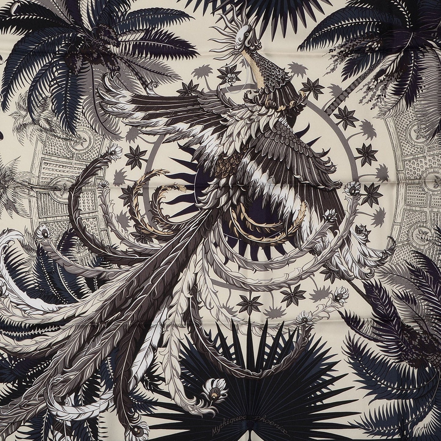 HERMÈS MYTHIQUES PHOENIX VERT ANTHRACITE SILK SCARF
