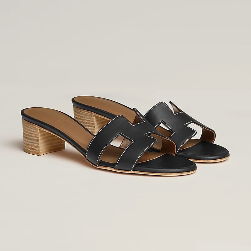 HERMÈS ORAN OASIS H CALFSKIN LEATHER MULES