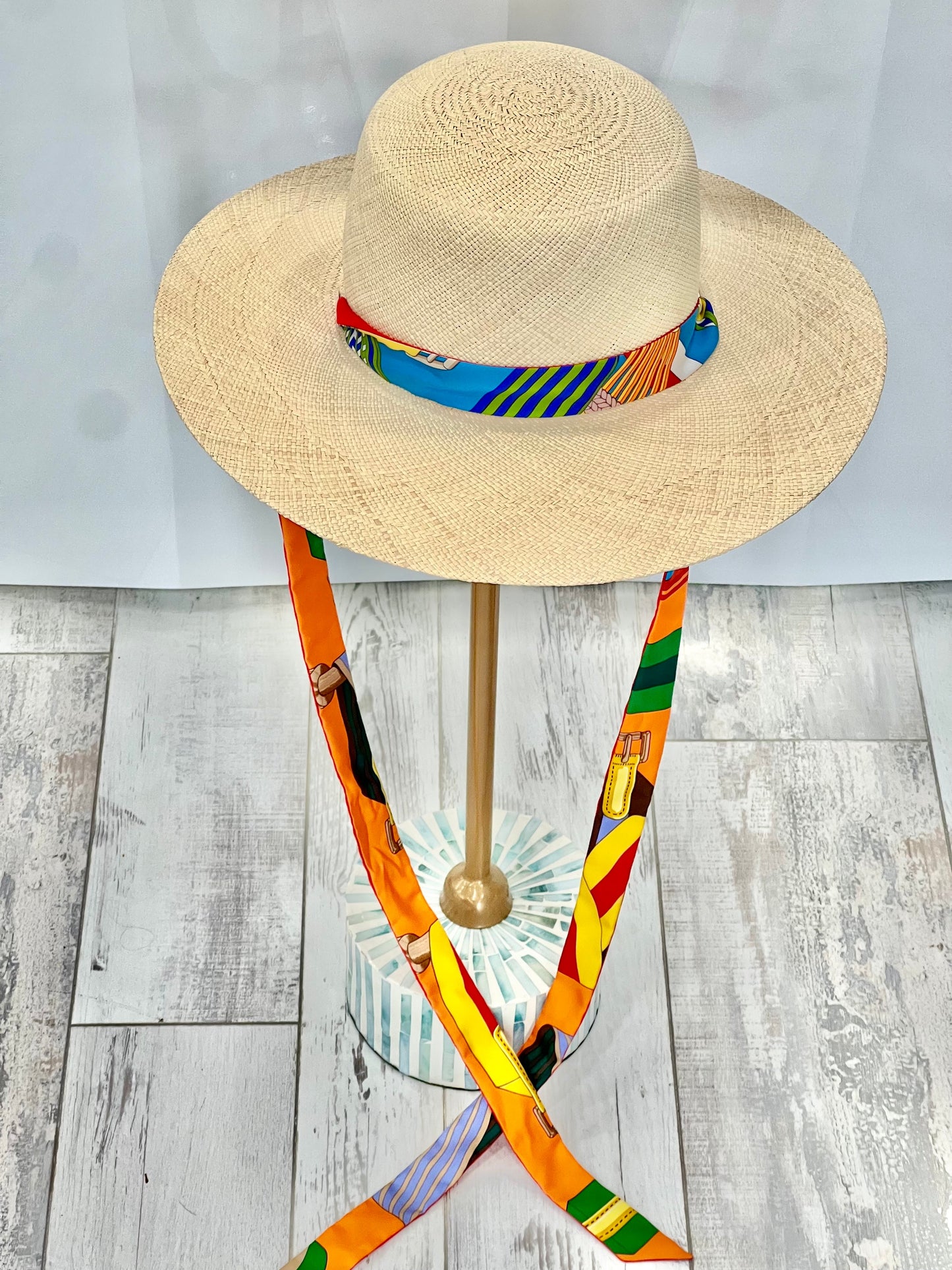 HERMÈS PANAMA STRAW SILK TIE HAT