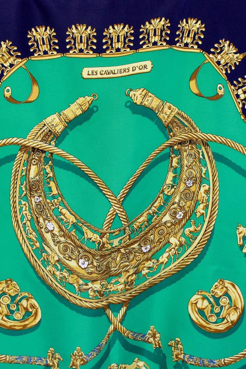 HERMÈS PARIS CARRE TITRE LES CAVALIERS D'OR SILK SCARF