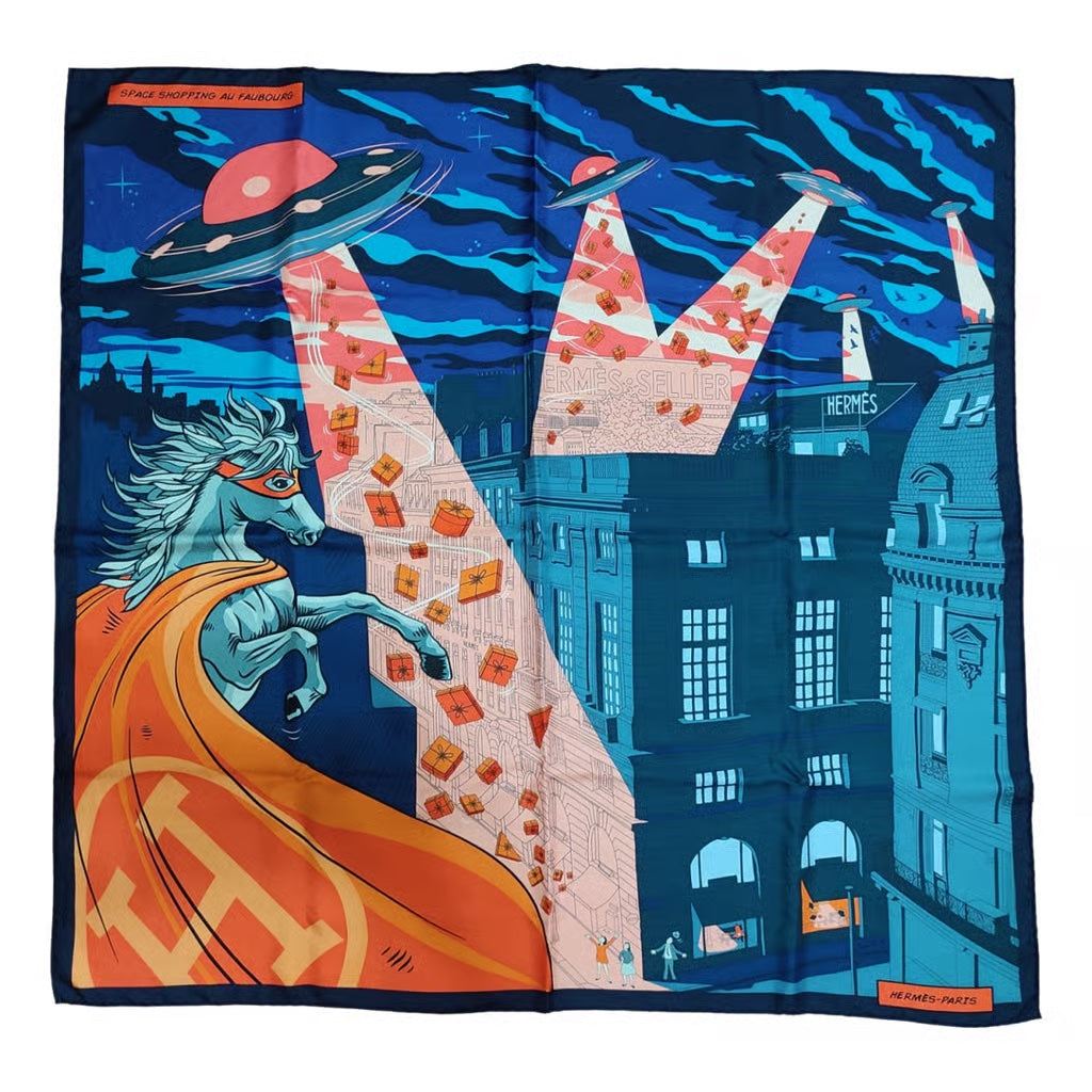 HERMÈS SPACE SHOPPING AU FAUBOURG SILK SCARF