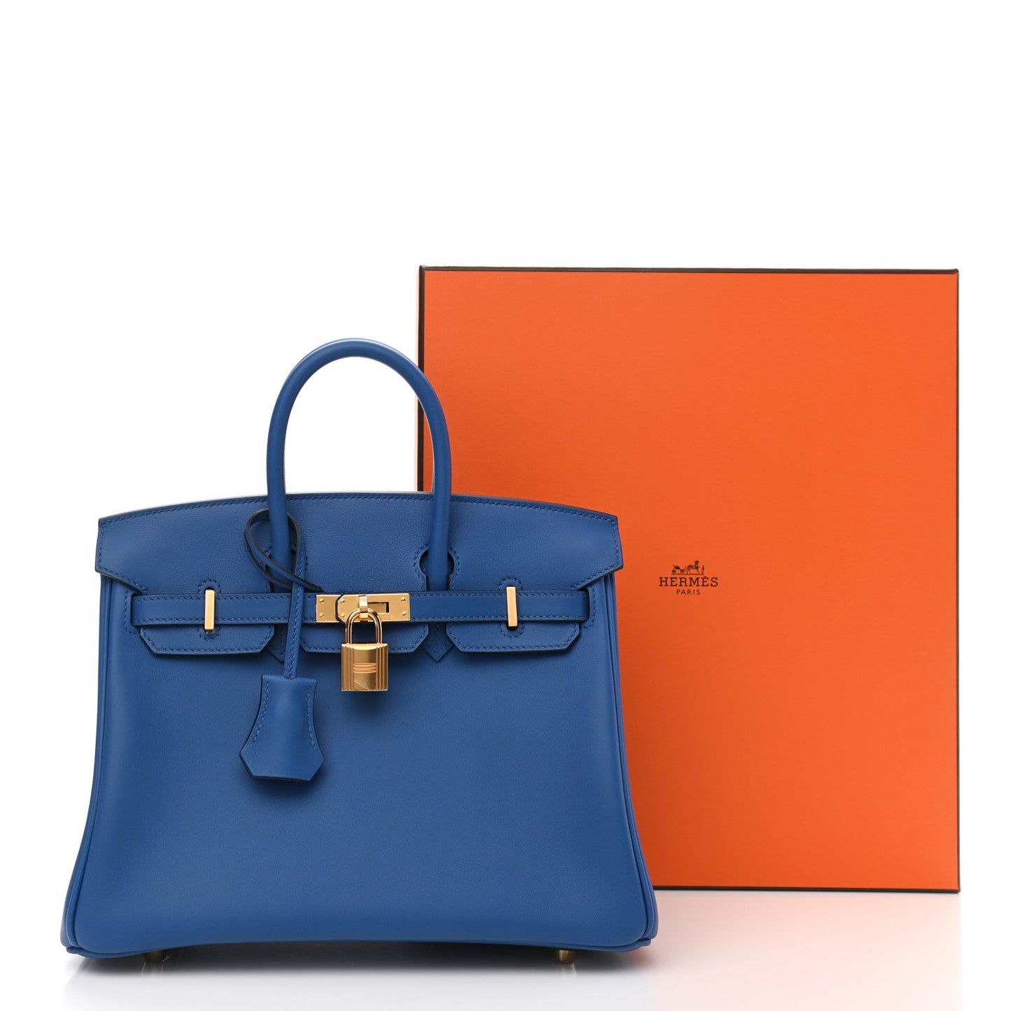 HERMÈS SWIFT LEATHER BIRKIN 25 BLUE HANDBAG