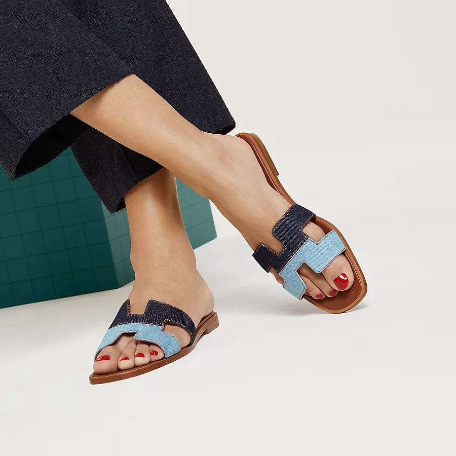 HERMÈS TWO-TONE DENIM ORAN SANDALS