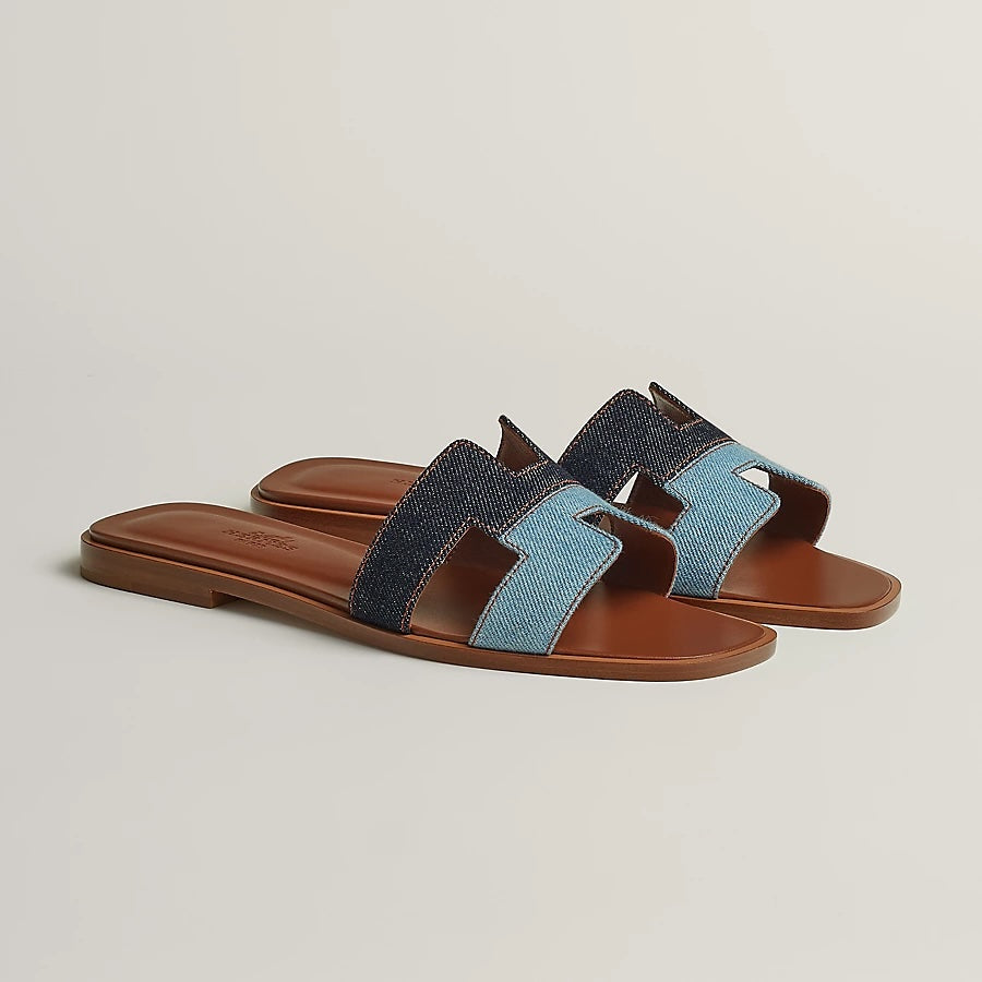 HERMÈS TWO-TONE DENIM ORAN SANDALS