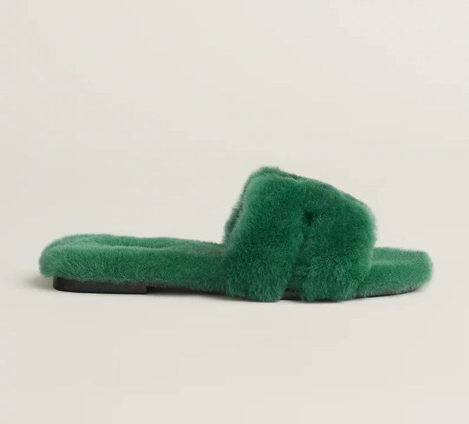 HERMÈS WOOLSKIN ORAN SANDALS