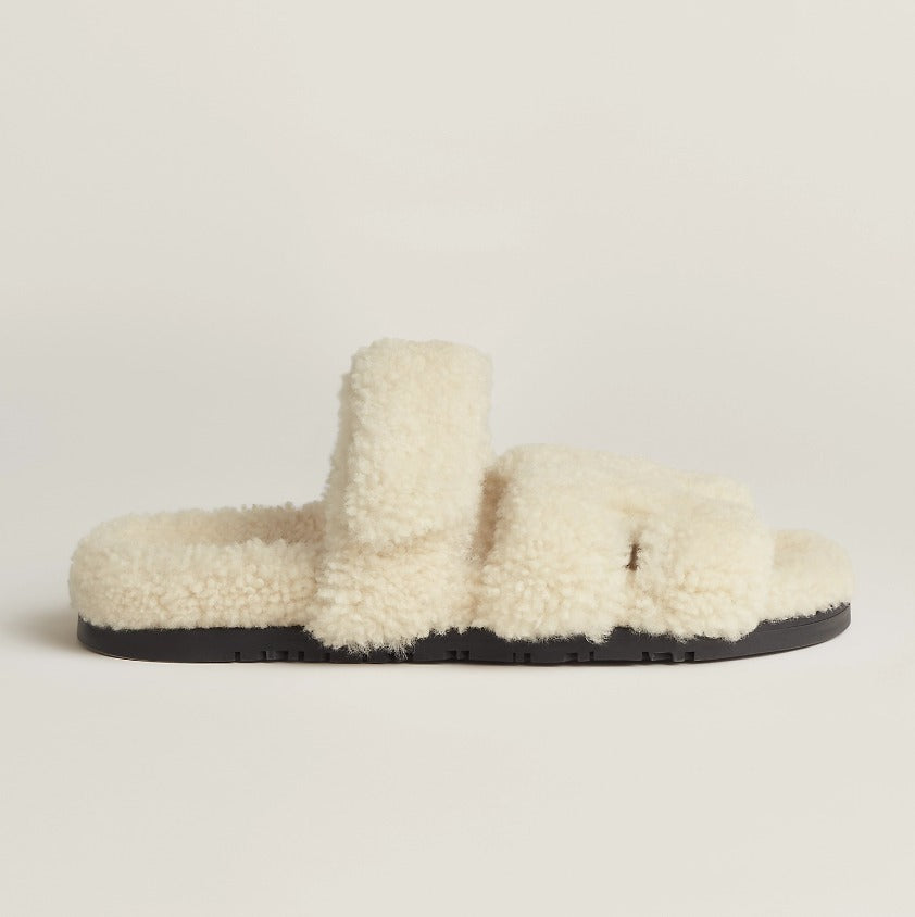 HERMÈS WOOLSKIN CHYPRE MULES SANDALS