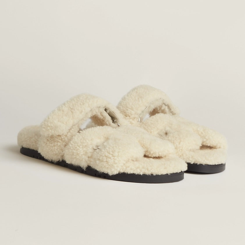 HERMÈS WOOLSKIN CHYPRE MULES SANDALS