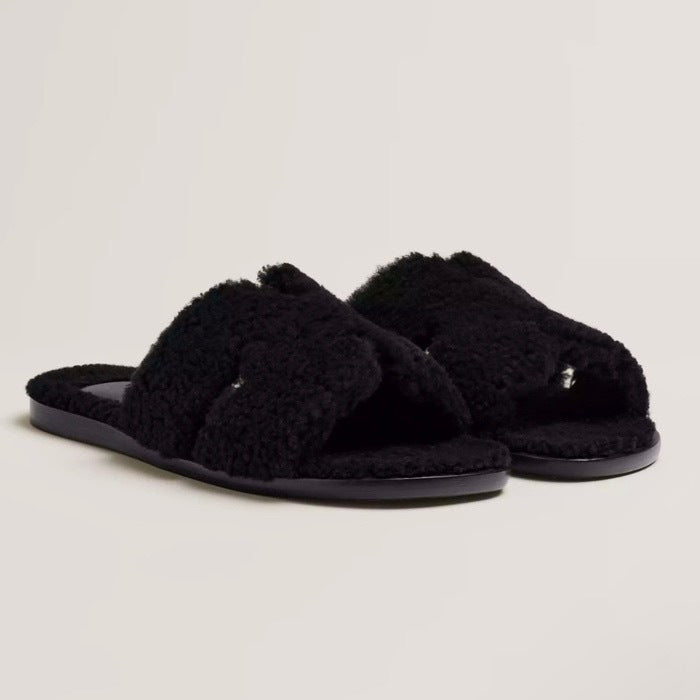 HERMÈS SHEARLING IZMIR SLIDE MULES