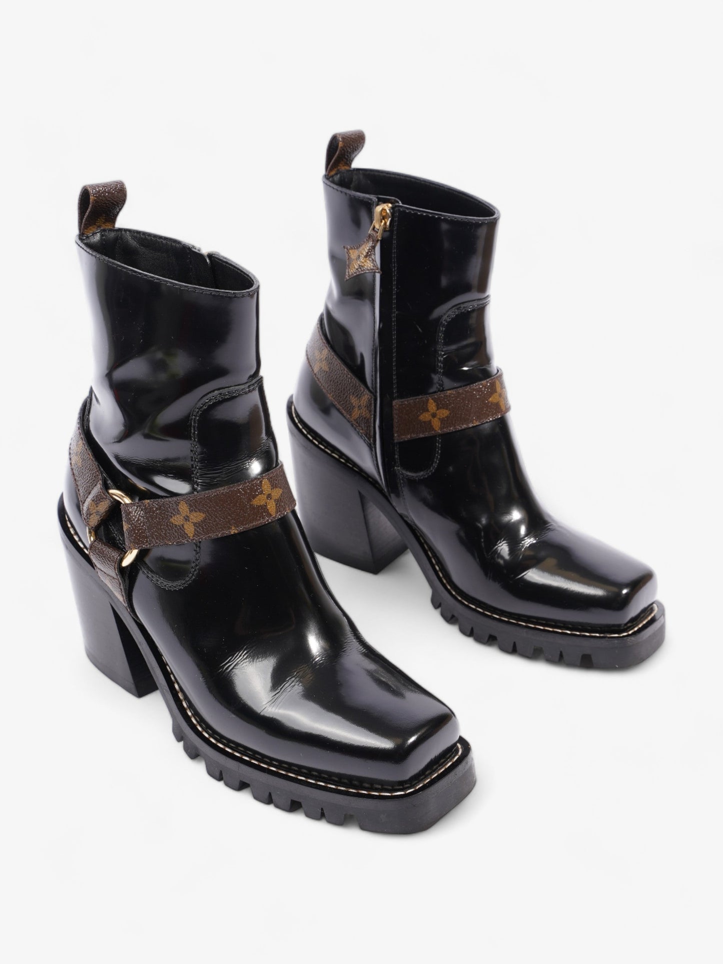 Louis Vuitton Limitless Ankle Boots 70 Black / Brown Monogram Patent Leather EU 39 UK 6