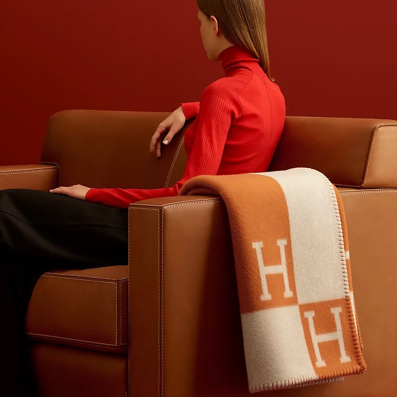 HERMÈS AVALON WOOL CASHMERE SIGNATURE CLASSIC THROW BLANKET