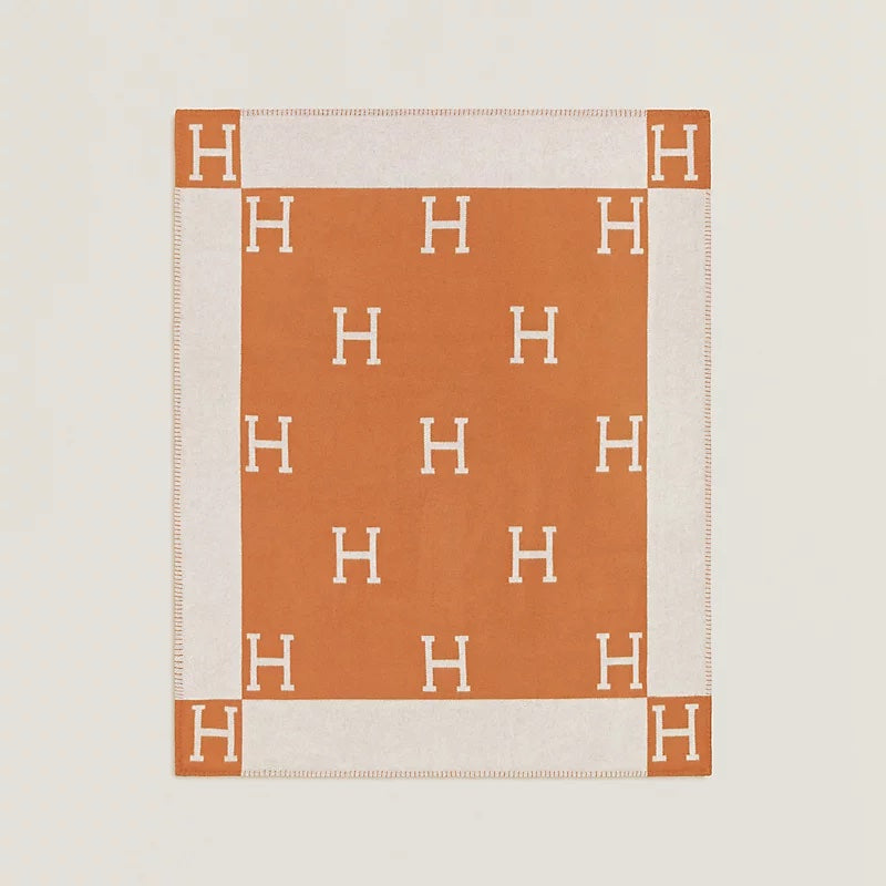 HERMÈS AVALON WOOL CASHMERE SIGNATURE CLASSIC THROW BLANKET