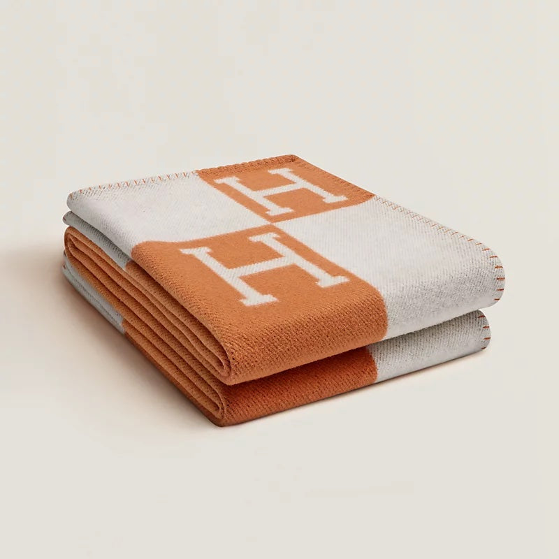 HERMÈS AVALON WOOL CASHMERE SIGNATURE CLASSIC THROW BLANKET