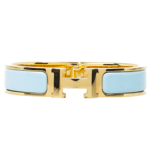 HERMÈS  Clic Clac H Light Blue Enamel Gold Plated Bracelet PM