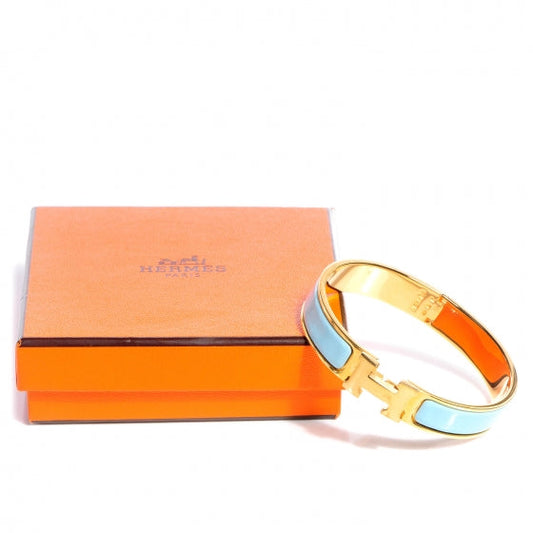 HERMÈS  Clic Clac H Light Blue Enamel Gold Plated Bracelet PM