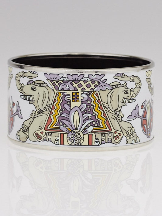 HERMÈS  SMALL WHITE ELEPHANT ENAMEL BANGLE BRACELET