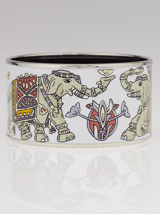 HERMÈS  SMALL WHITE ELEPHANT ENAMEL BANGLE BRACELET