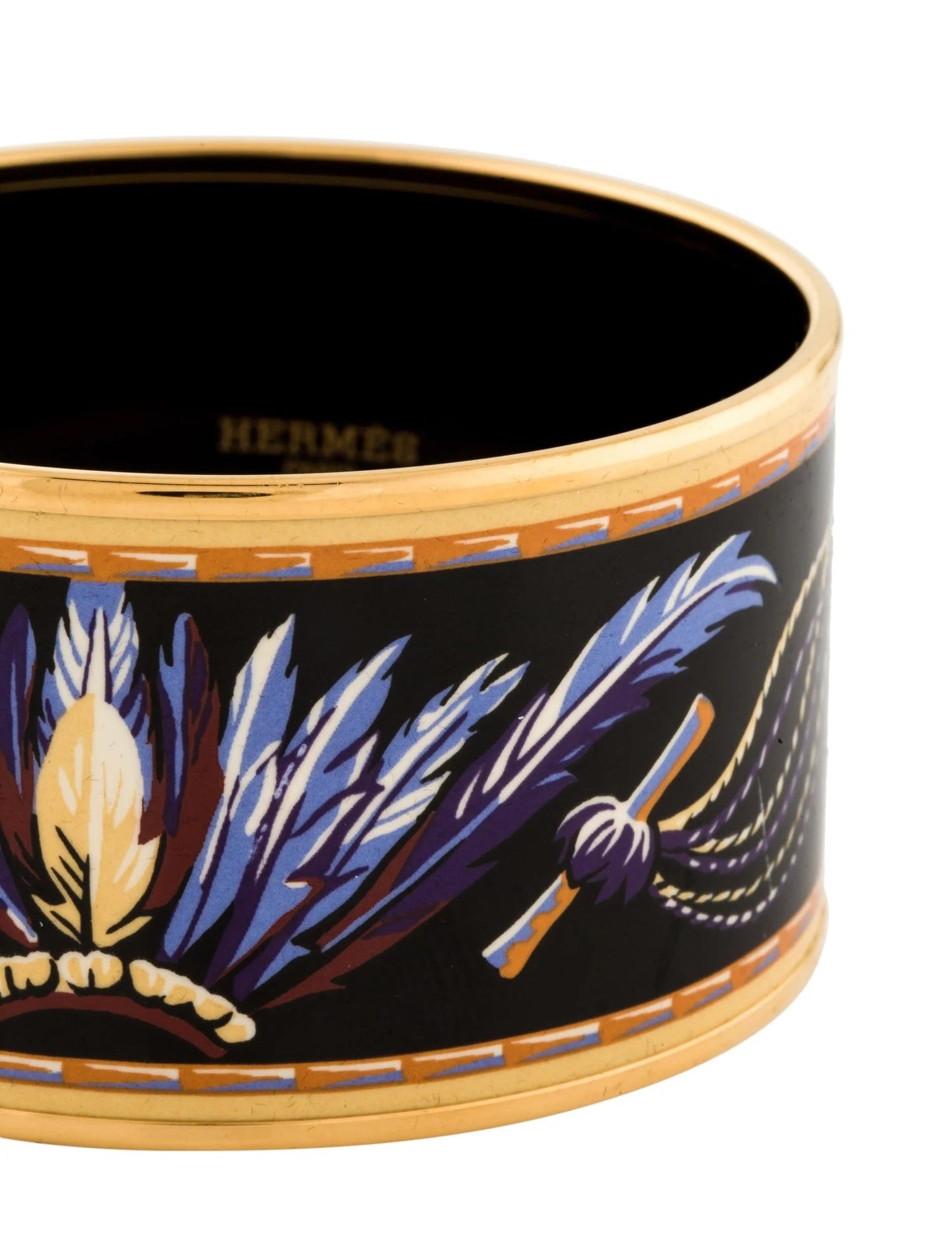 HERMÈS ENAMEL & 18K GOLD PLATED BRAZIL WIDE BANGLE BRACELET