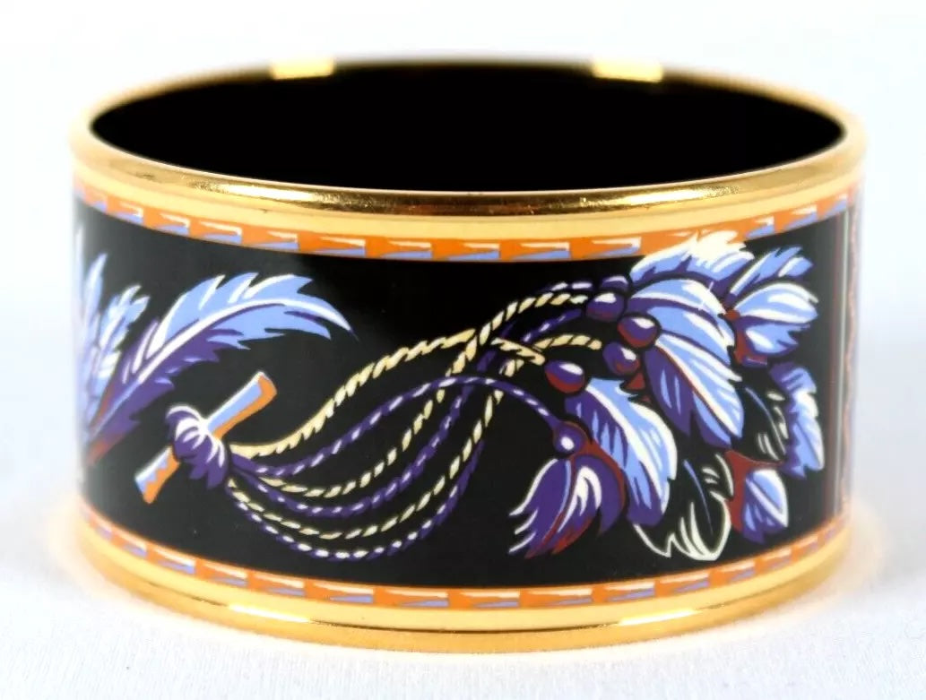 HERMÈS ENAMEL & 18K GOLD PLATED BRAZIL WIDE BANGLE BRACELET