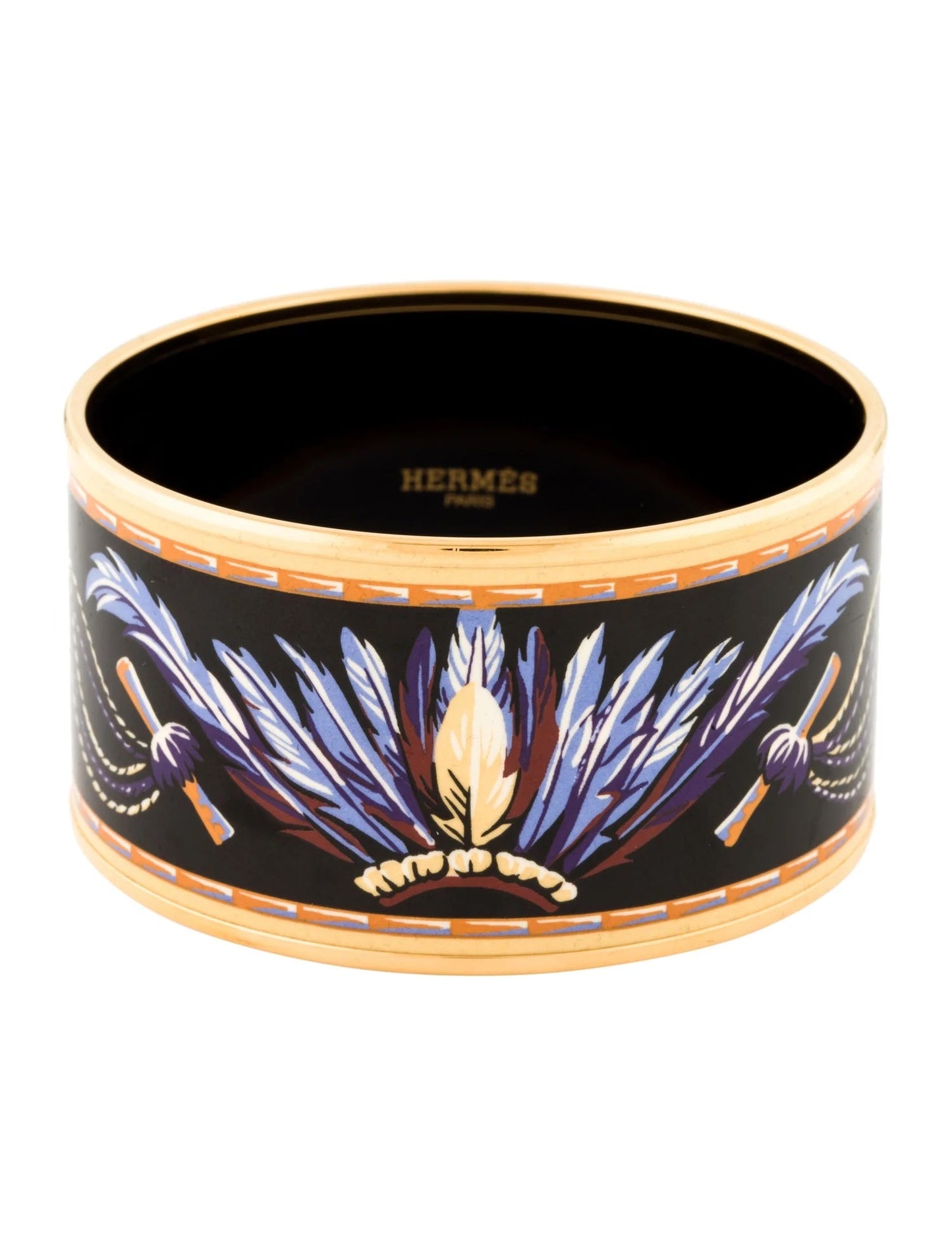 HERMÈS ENAMEL & 18K GOLD PLATED BRAZIL WIDE BANGLE BRACELET