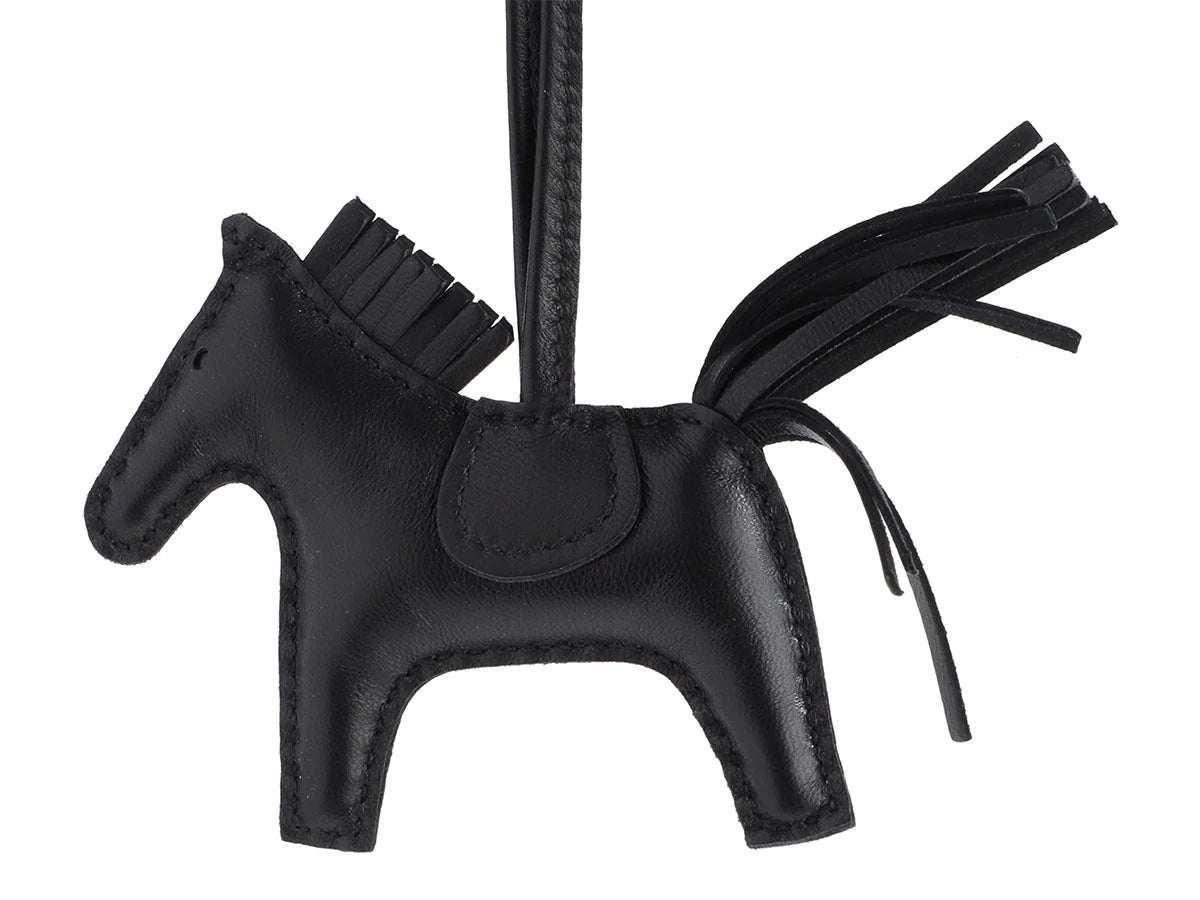 HERMÈS SO BLACK LAMBSKIN GRIGRI RODEO HORSE BAG CHARM PM