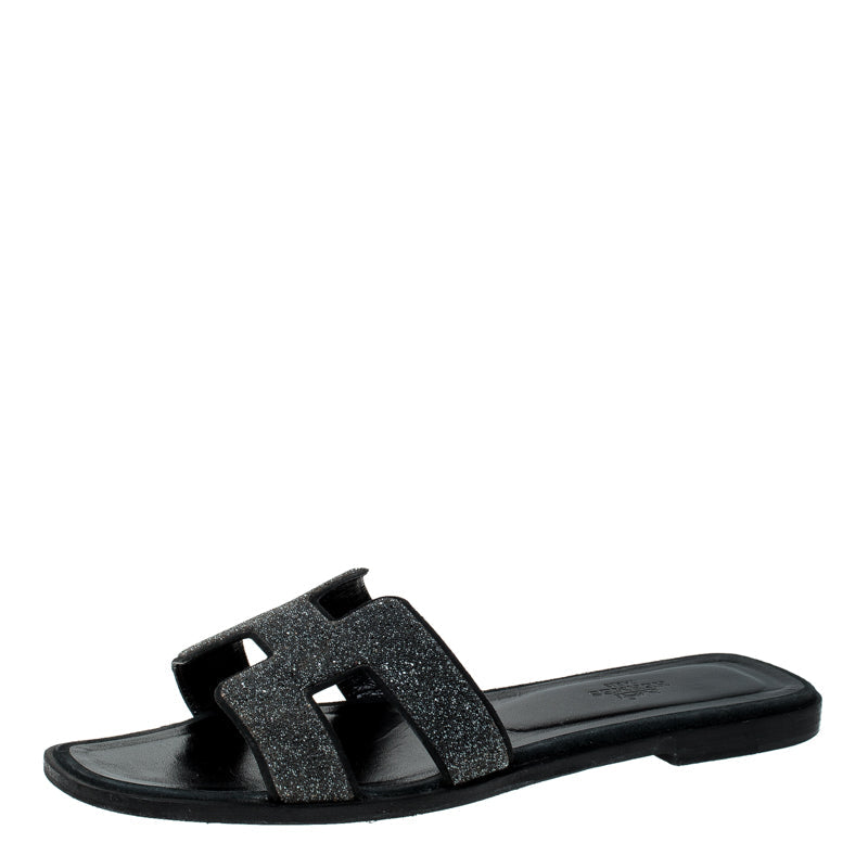 HERMÈS CRYSTAL EMBELLISHED ORAN MULES NOIR