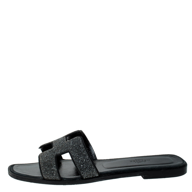 HERMÈS CRYSTAL EMBELLISHED ORAN MULES NOIR