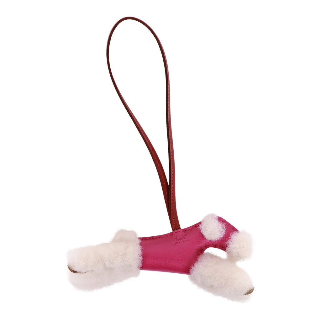 HERMÈS ROSE POURPRE & ROUGE GRENAT LAMBSKIN & SHEARLING BUDY BAG CHARM