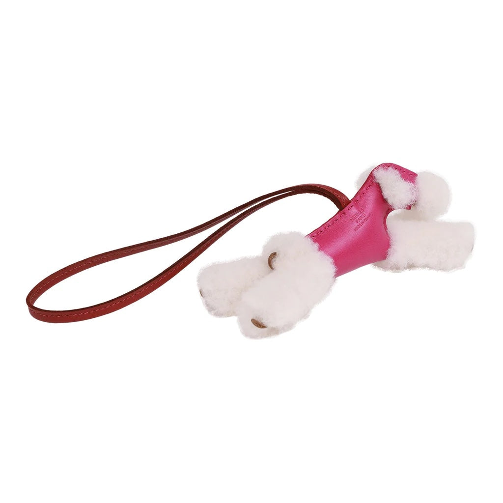 HERMÈS ROSE POURPRE & ROUGE GRENAT LAMBSKIN & SHEARLING BUDY BAG CHARM