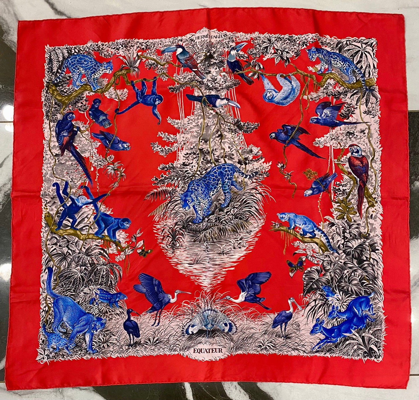 HERMÈS CARRE STOLE EQUATEUR ANIMAL SILK SCARF BY ROBERT DALLET
