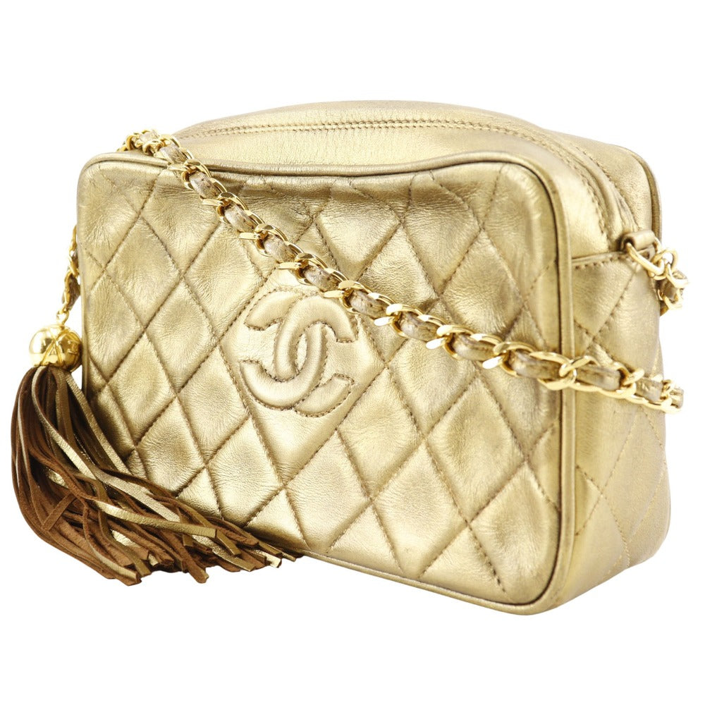 CHANEL Shoulder Bag A03727 lambskin gold Matrasse Fringe ChainShoulder