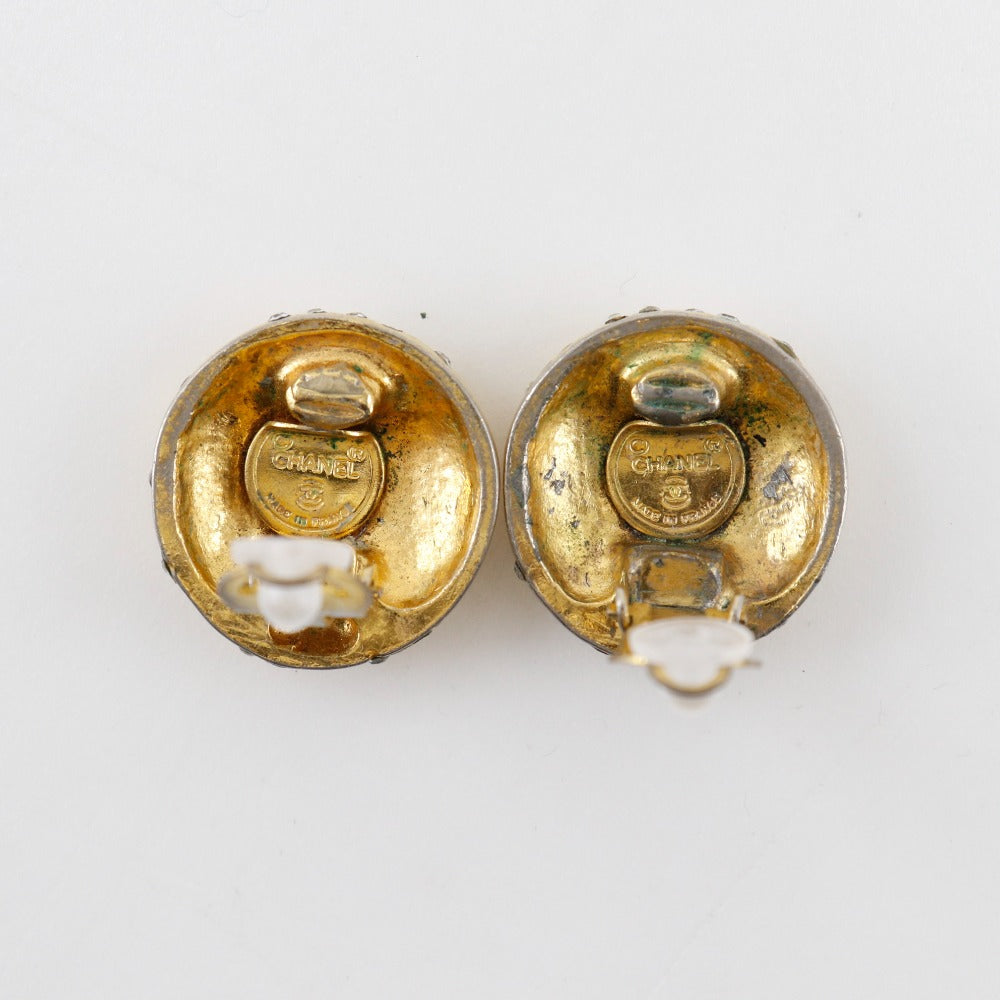 CHANEL Earring Plated Gold, Rhinestones gold vintage logo