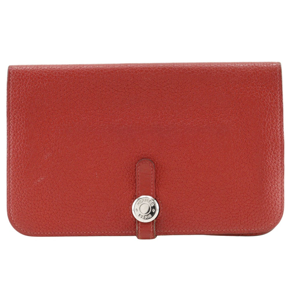 HERMES Long Wallet Purse Taurillon Clemence Red Dogon GM Women