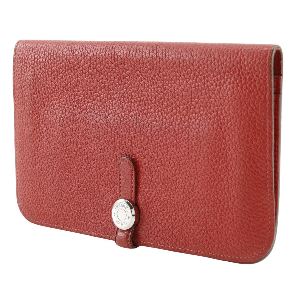 HERMES Long Wallet Purse Taurillon Clemence Red Dogon GM Women