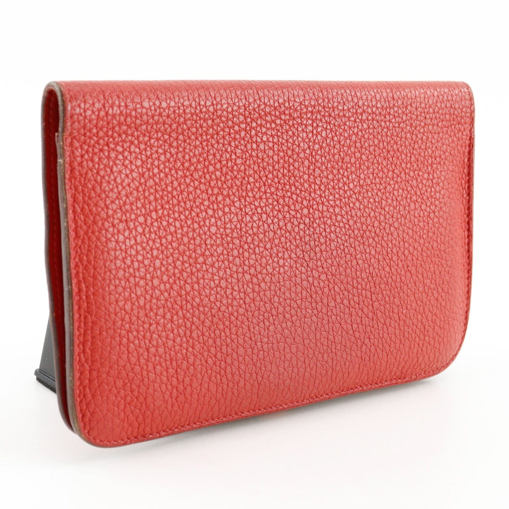 HERMES Long Wallet Purse Taurillon Clemence Red Dogon GM Women