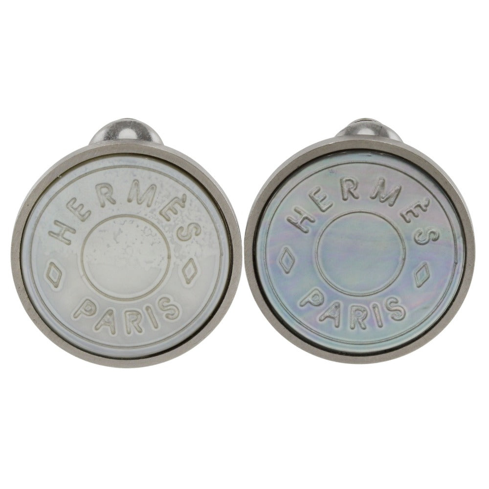 HERMES Earring Metal, Shell Silver vintage BIJOUTERIE FANTAISIE Ceria Women