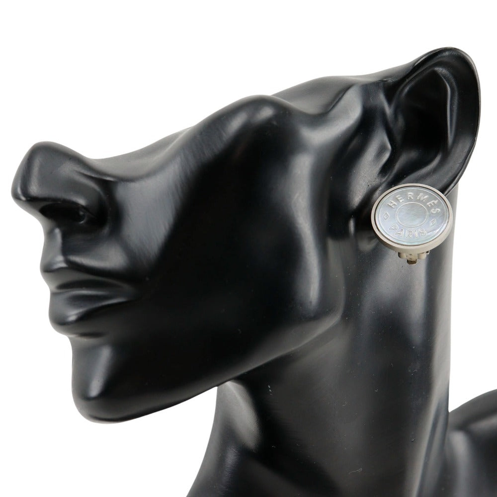 HERMES Earring Metal, Shell Silver vintage BIJOUTERIE FANTAISIE Ceria Women