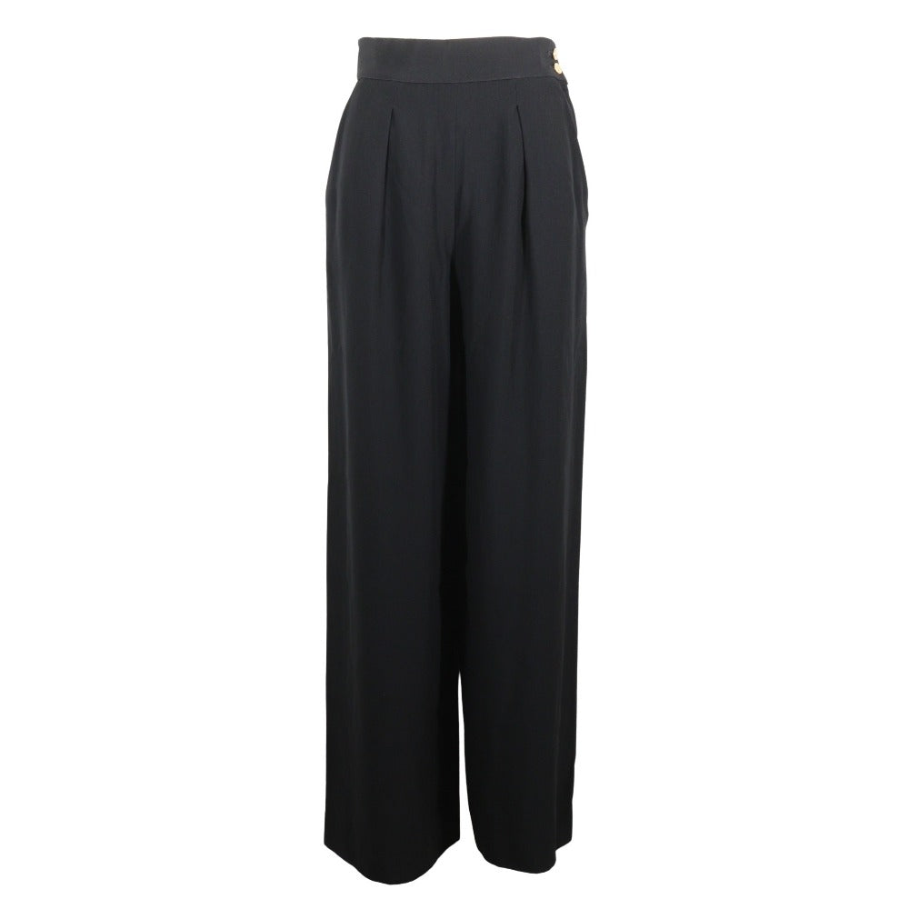 CHANEL Pants Acetate, Rayon black Gold button Wide pants Women 36