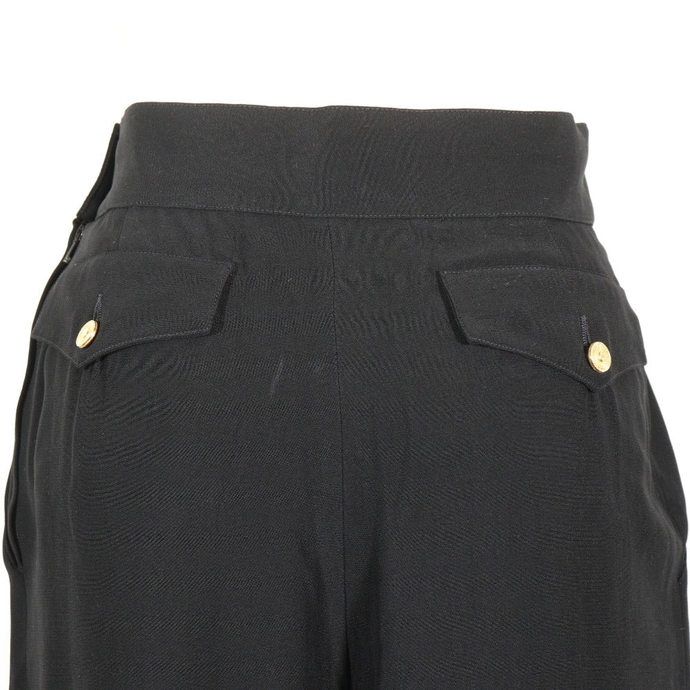 CHANEL Pants Acetate, Rayon black Gold button Wide pants Women 36