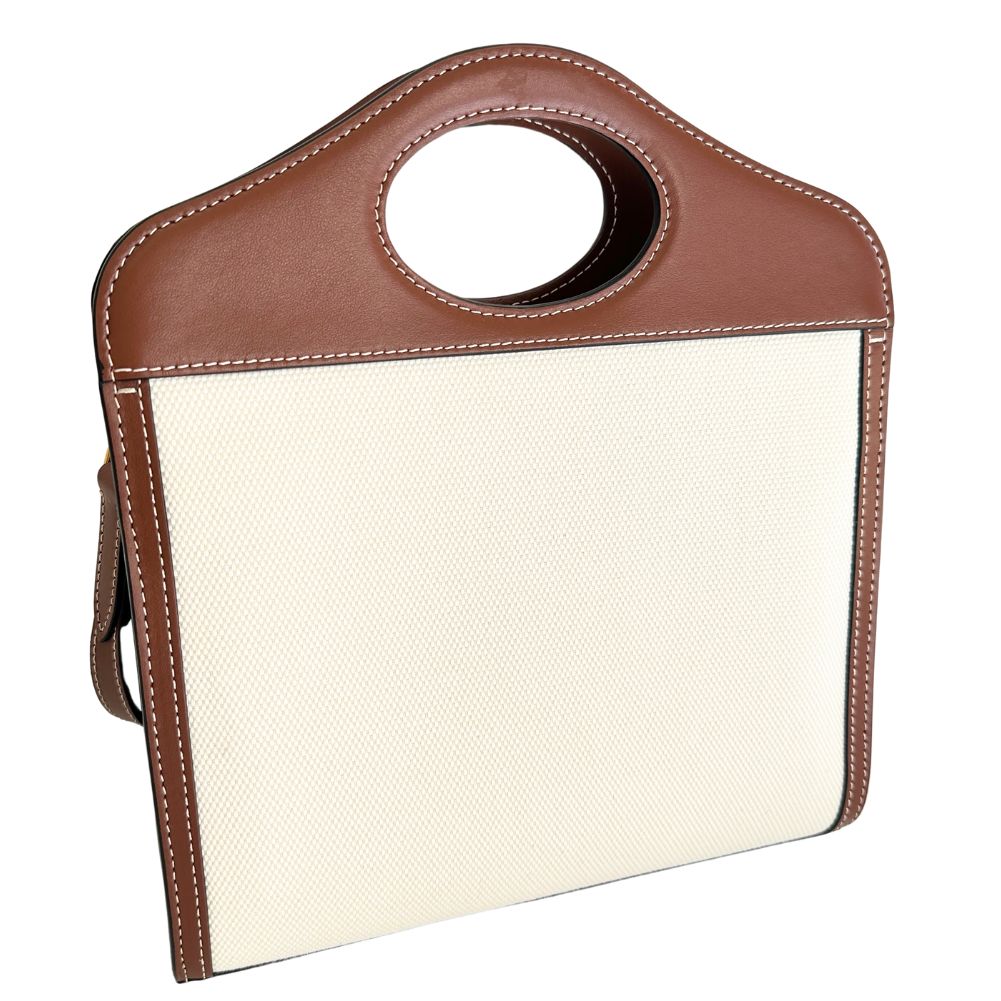 BURBERRY Handbag Canvas, Calfskin Brown white 2WAYShoulder Pocket bag Women