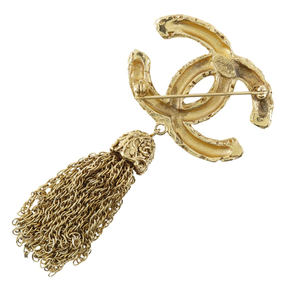 CHANEL Brooch Plated Gold gold lava/fringe COCO Mark Women